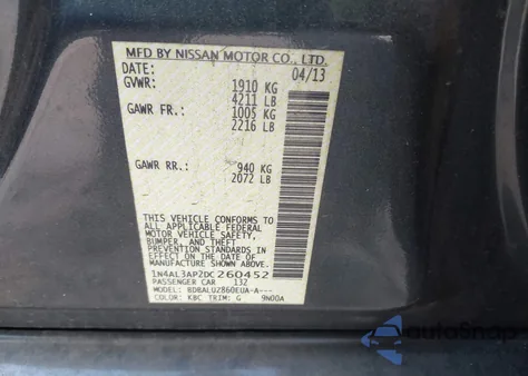 2013 Nissan Altima 2.5 Sv z USA, uszkodzony, nr VIN 1N4AL3AP2DC260452